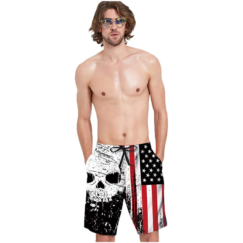 Skull American Flag Funny Swim Trunks