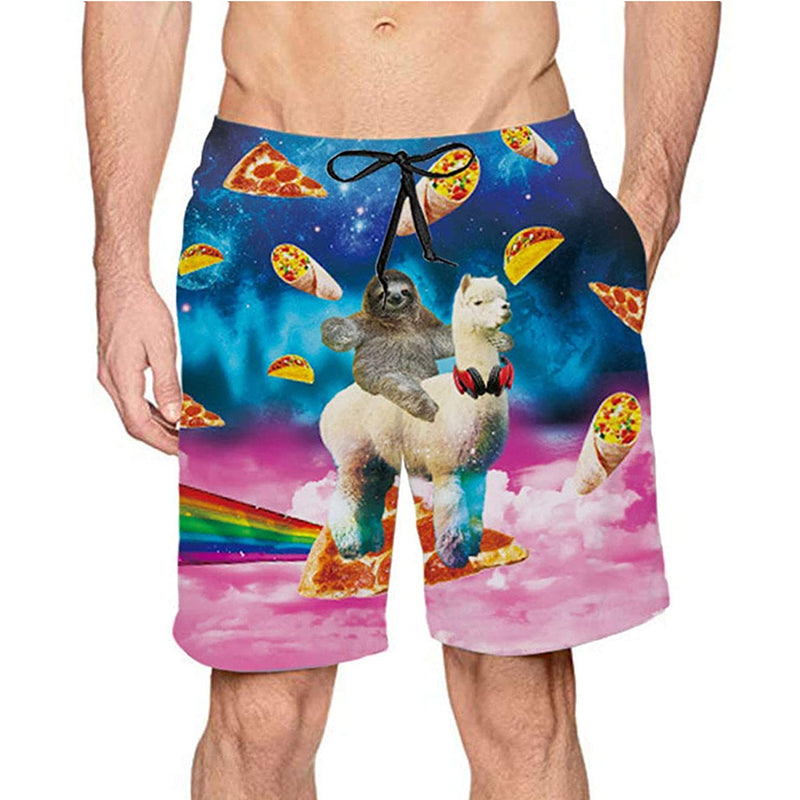 Sloth Riding Llama Funny Swim Trunks