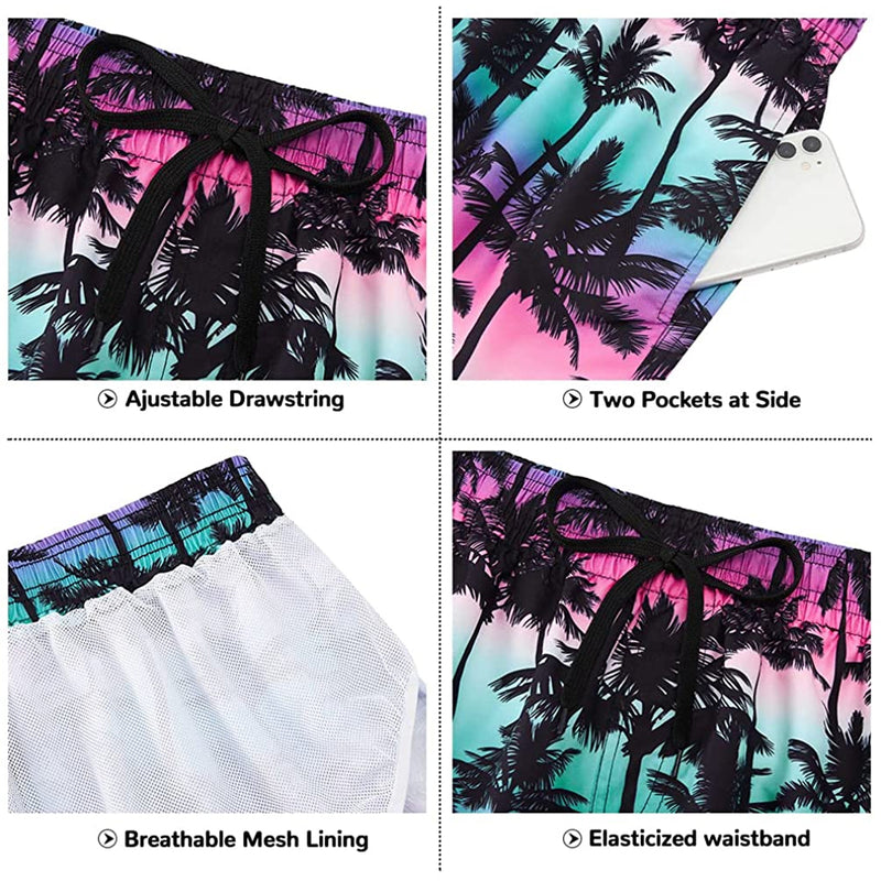 Pink & Blue Palm Tree Funny Swim Trunks