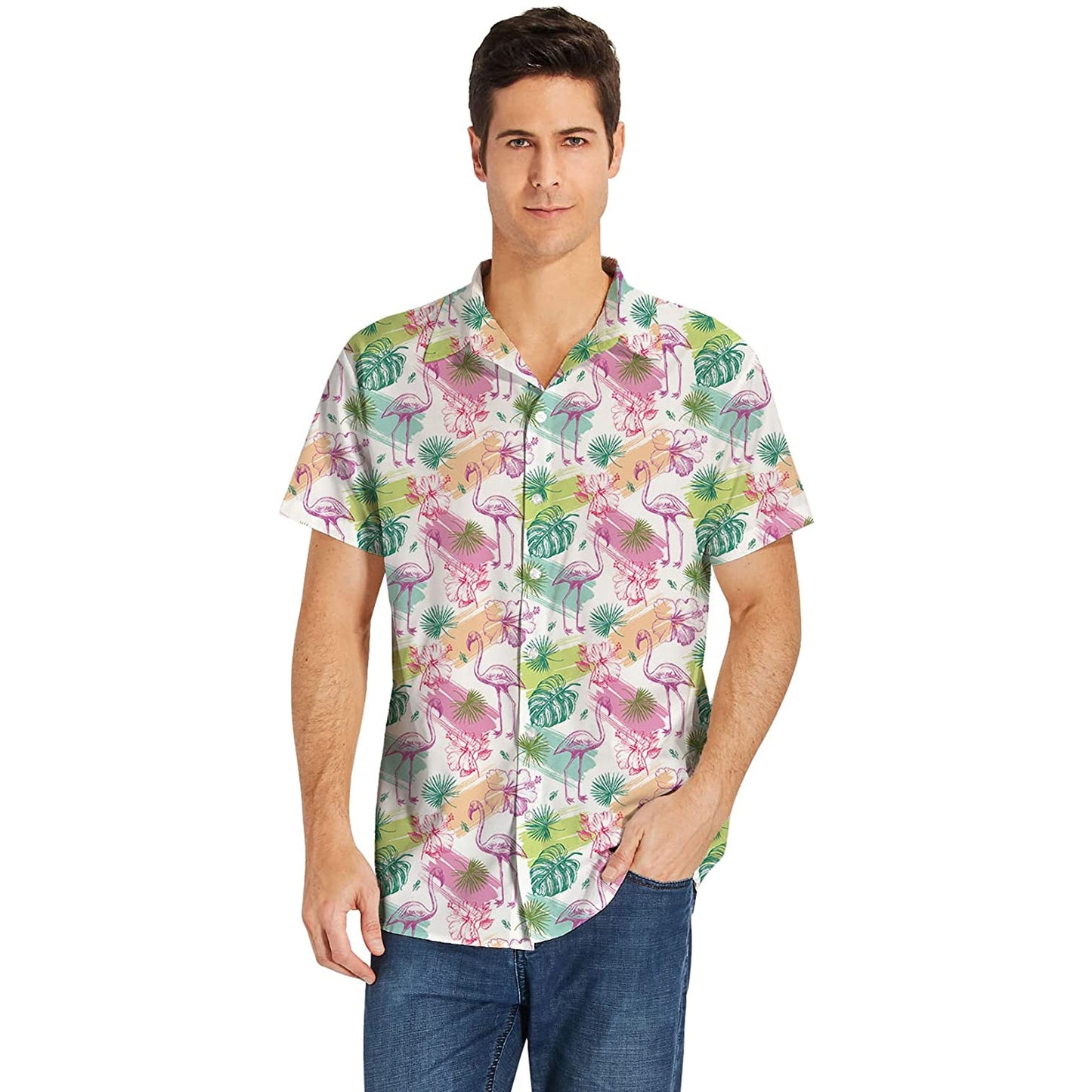 Palmblad roze flamingo grappig Hawaiiaans shirt