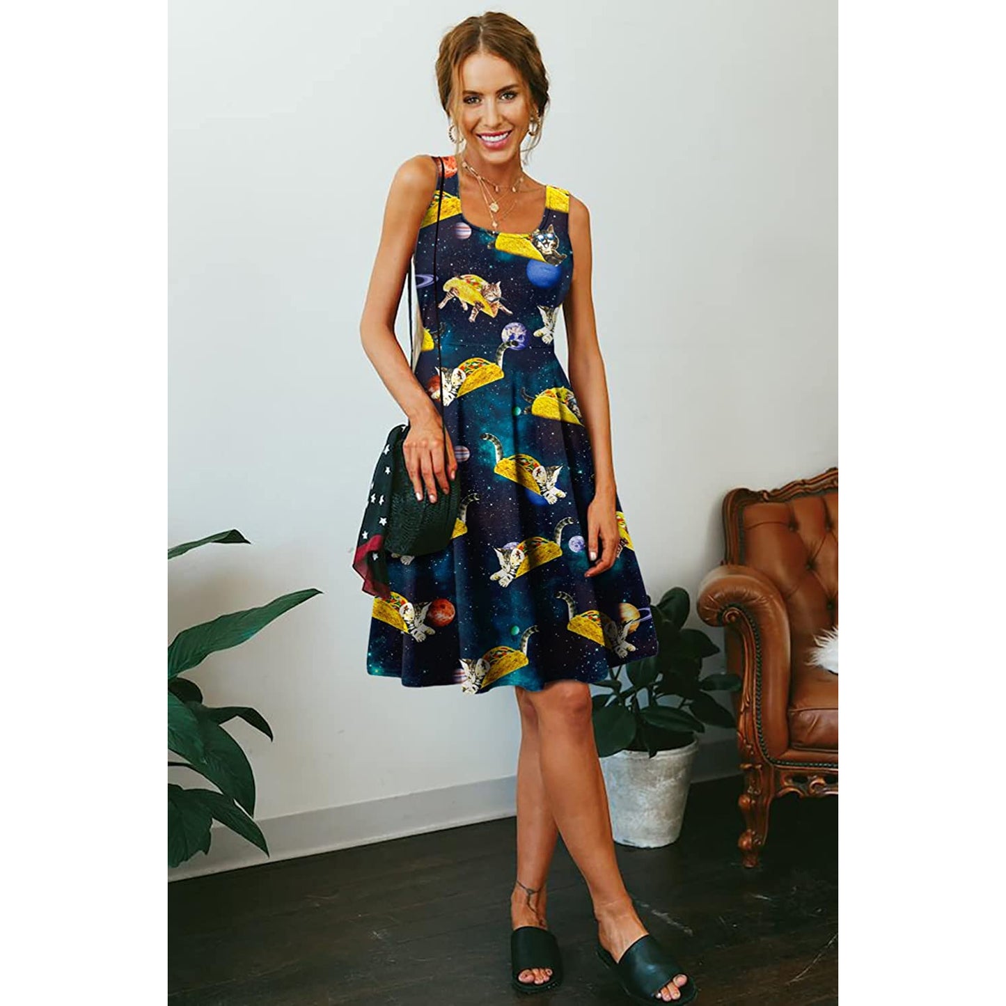 Lustiges Space Taco Cat-Kleid für Damen