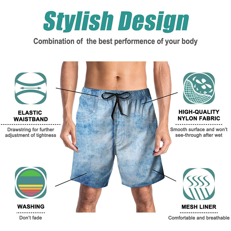 Fake Denim Funny Swim Trunks