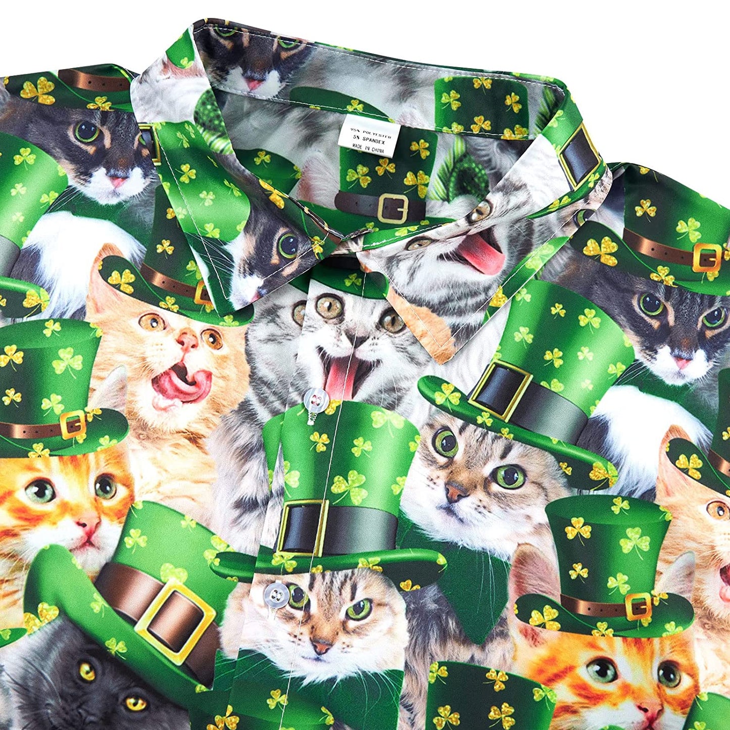 St Patrick's Cat Grünes lustiges Hawaiihemd