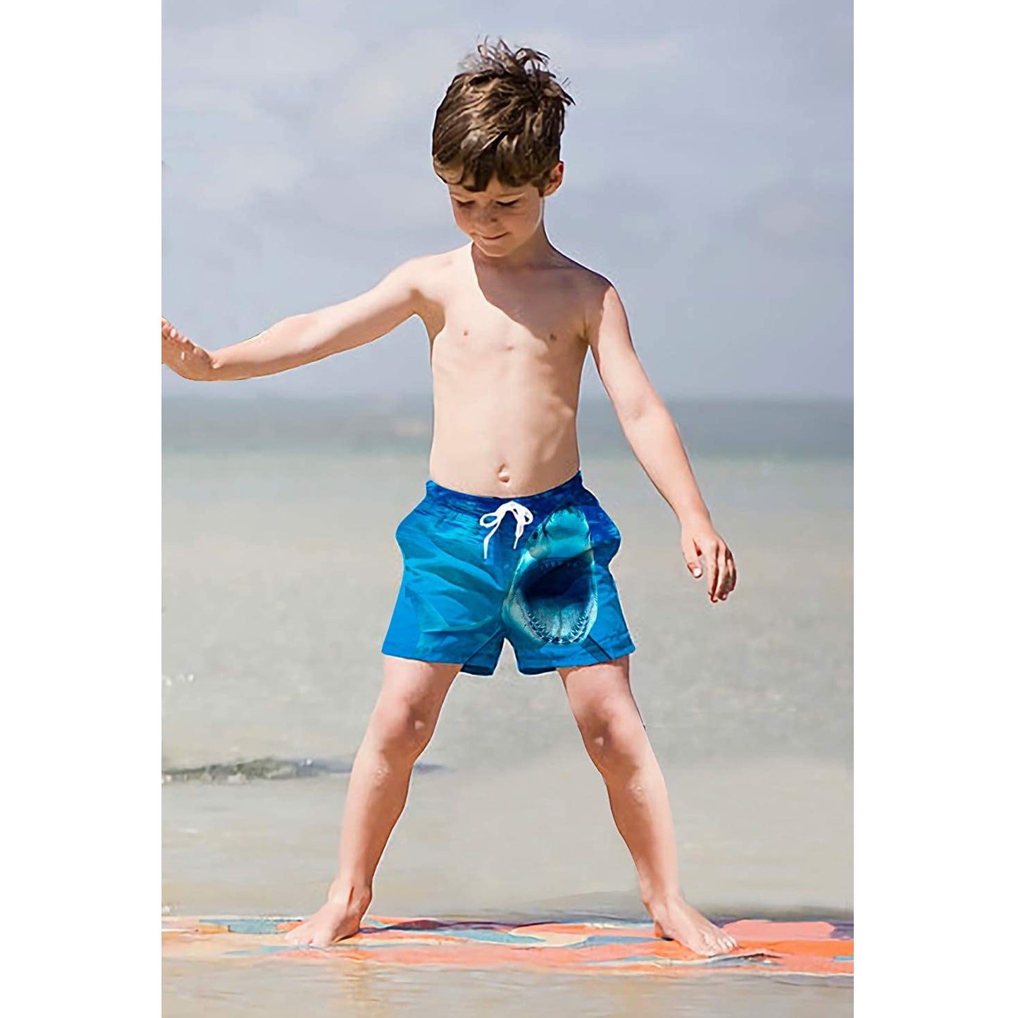 Badehose für Jungen mit lustigem Hai-Motiv, Blau