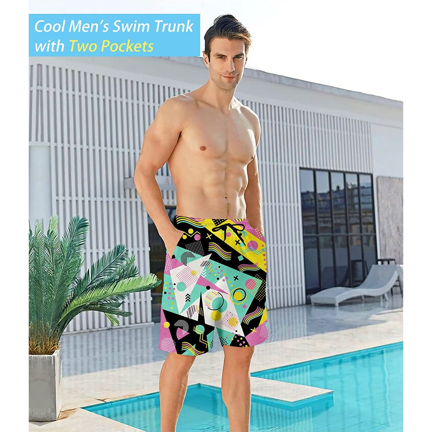 80s Yellow Funny Swim Trunks