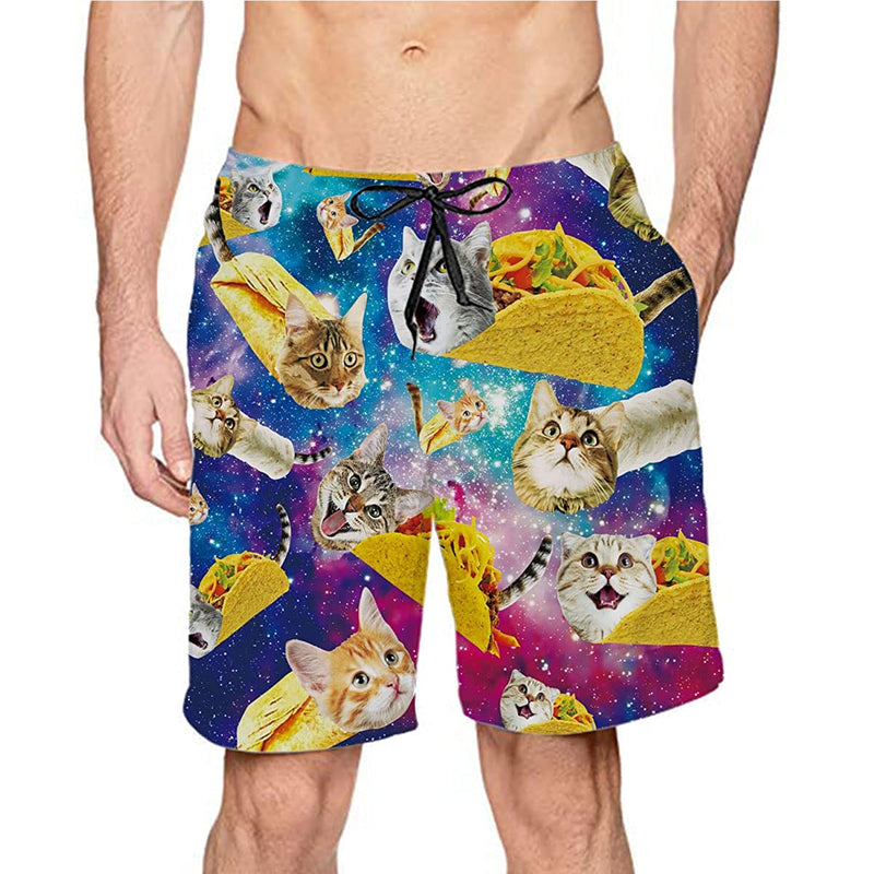 Space Taco Cat Funny Swim Trunks