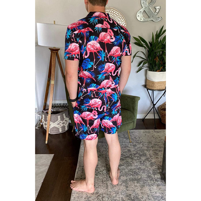 Palm Leaf Pink Flamingo Male Romper