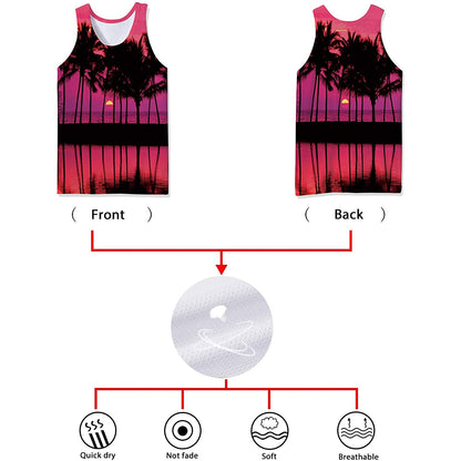 Grappige tanktop met rode zonsondergangpalm