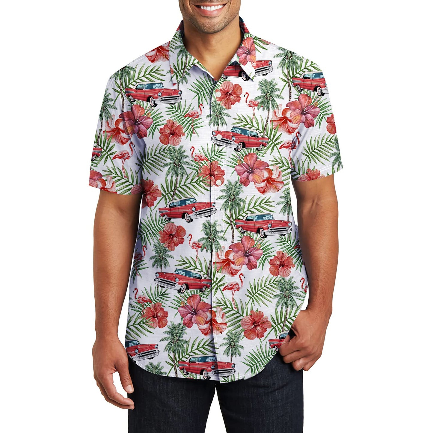 Palmblad Flamingo Auto Grappig Hawaiiaans Shirt