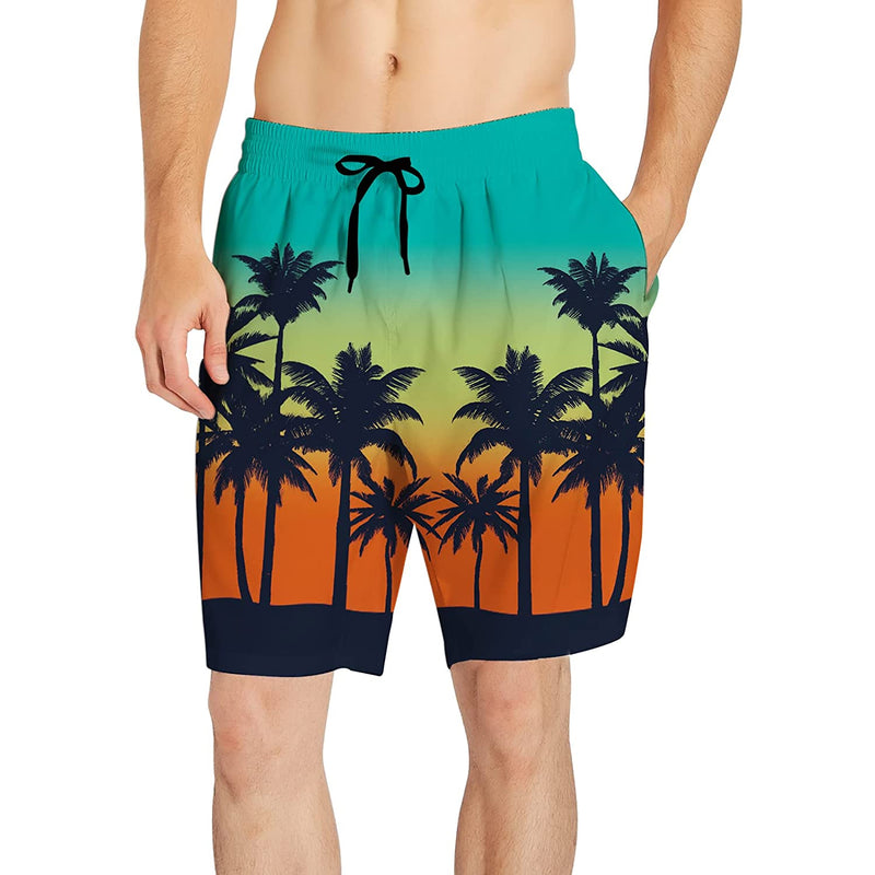 Hawaii Sunset Palm Tree Funny Swim Trunks