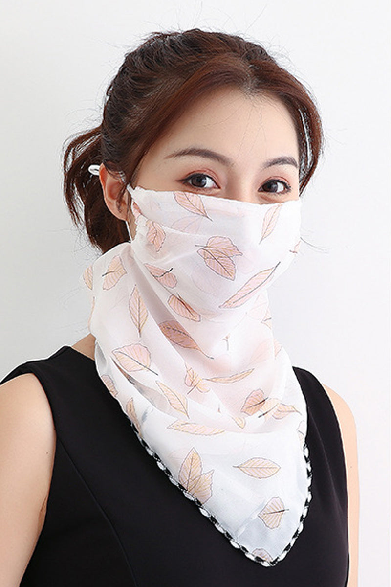 Leaf White Bandana Scarf With Ear Loops