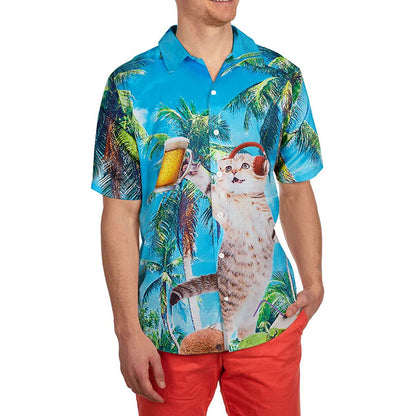 Palmboom Muziek Bier Kat Nieuwigheid Hawaiiaans Shirt