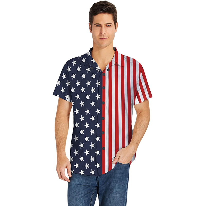 Navy American Flag Funny Button Up Shirt