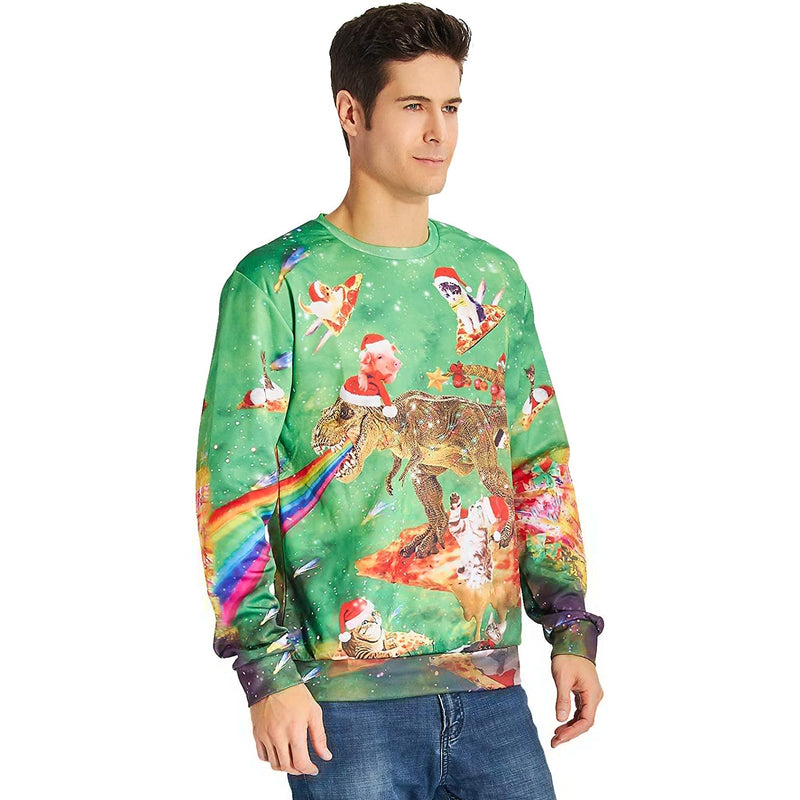 Rainbow Dinosaur Pizza Cat Ugly Christmas Sweater