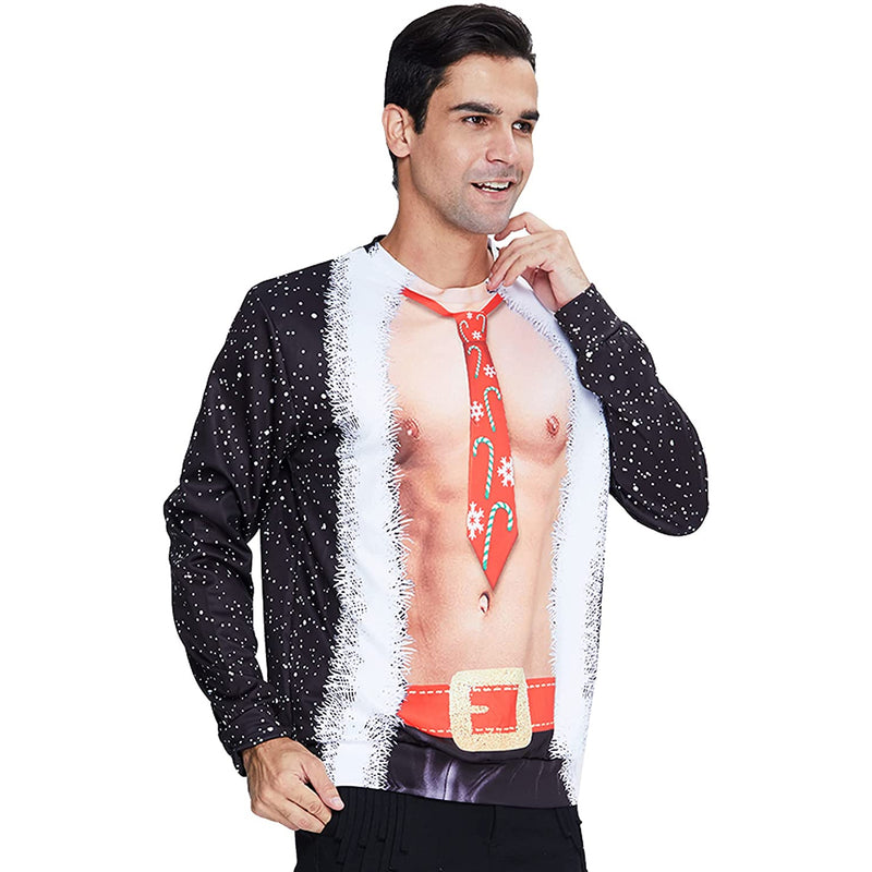 Tie Bare Muscle Black Ugly Christmas Sweater