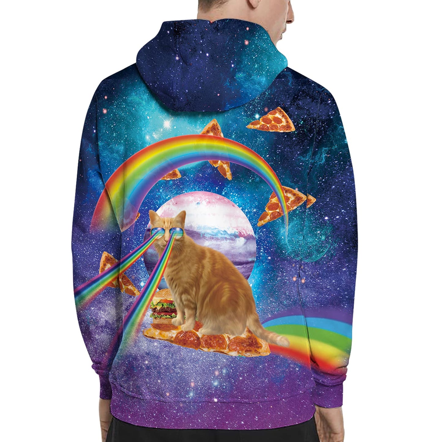 Regenboog Ruimte Pizza Kat Grappige Hoodie