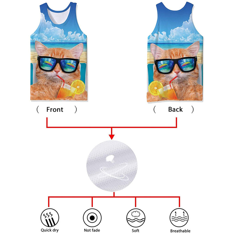 Cat Drinking Juice Beach Funny Tank Top