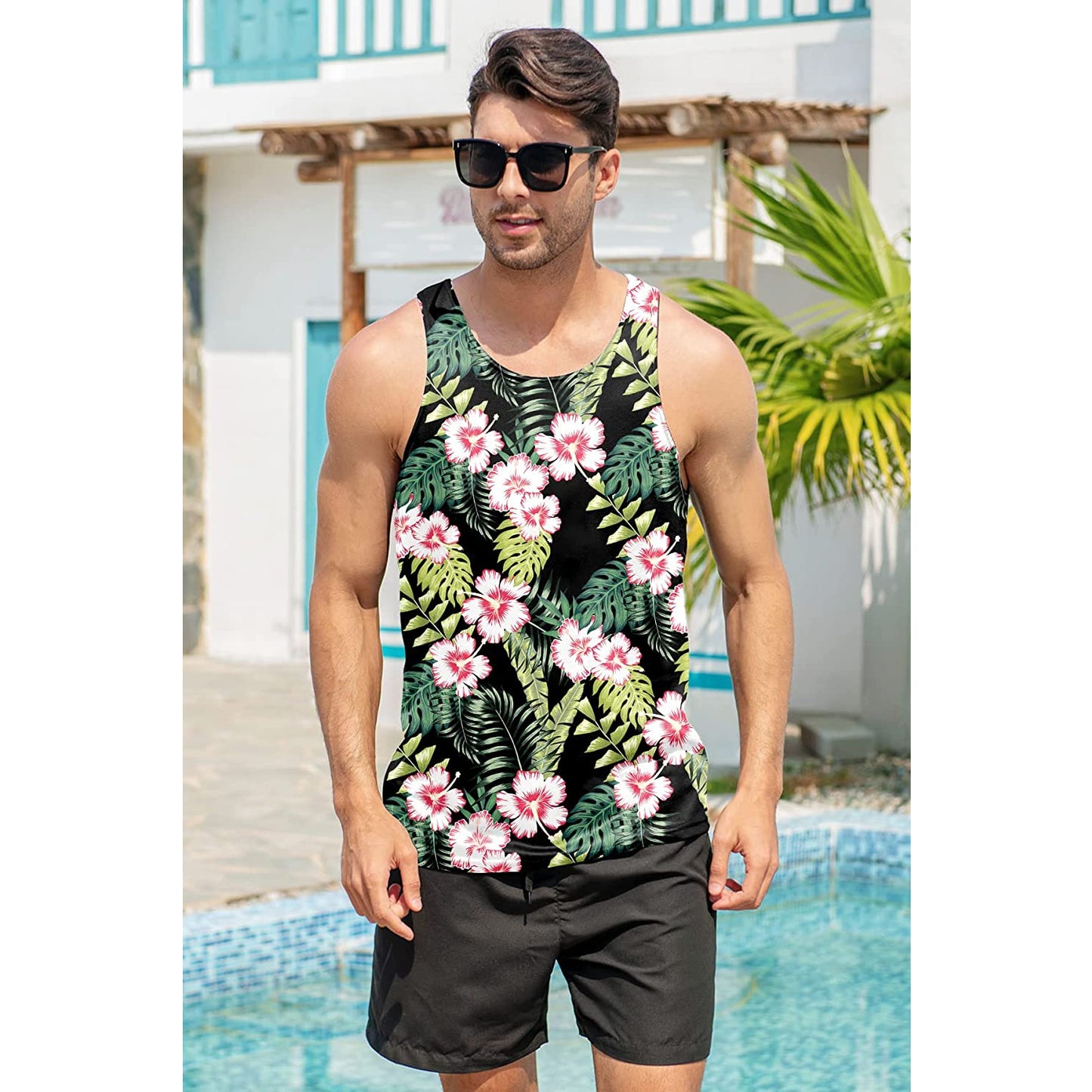 Lustiges Tank Top mit Blumen und Blättern