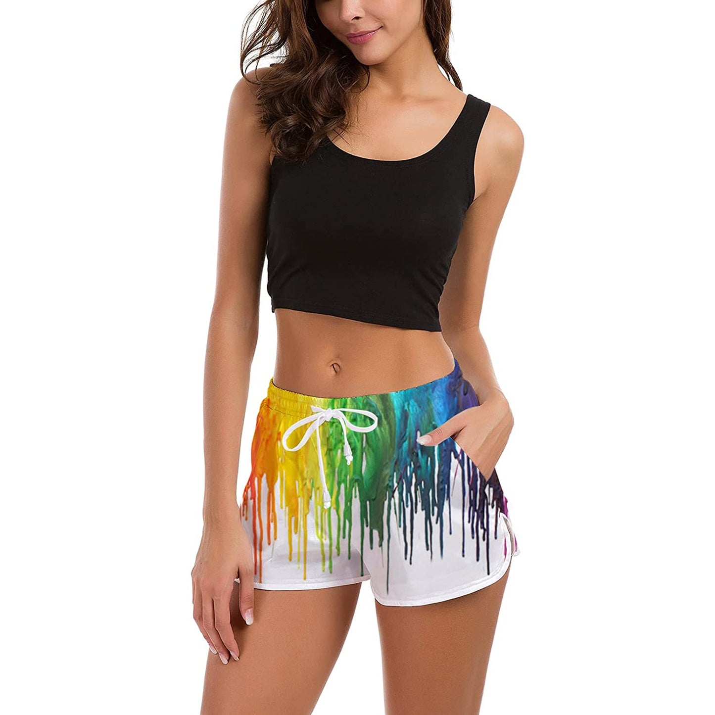 Lustige Boardshorts mit schmelzenden Farbspritzern für Damen