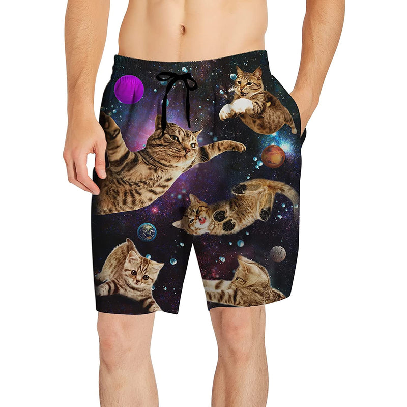 Space Flying Cat Funny Swim Trunks