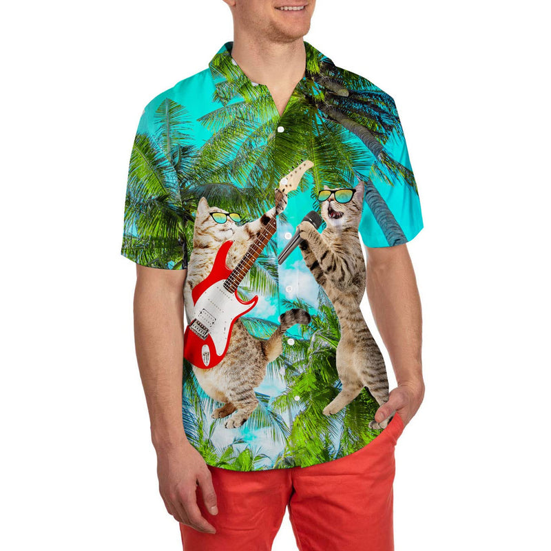 Palm Tree Guitar Cat Funny Hawaiian Shirt