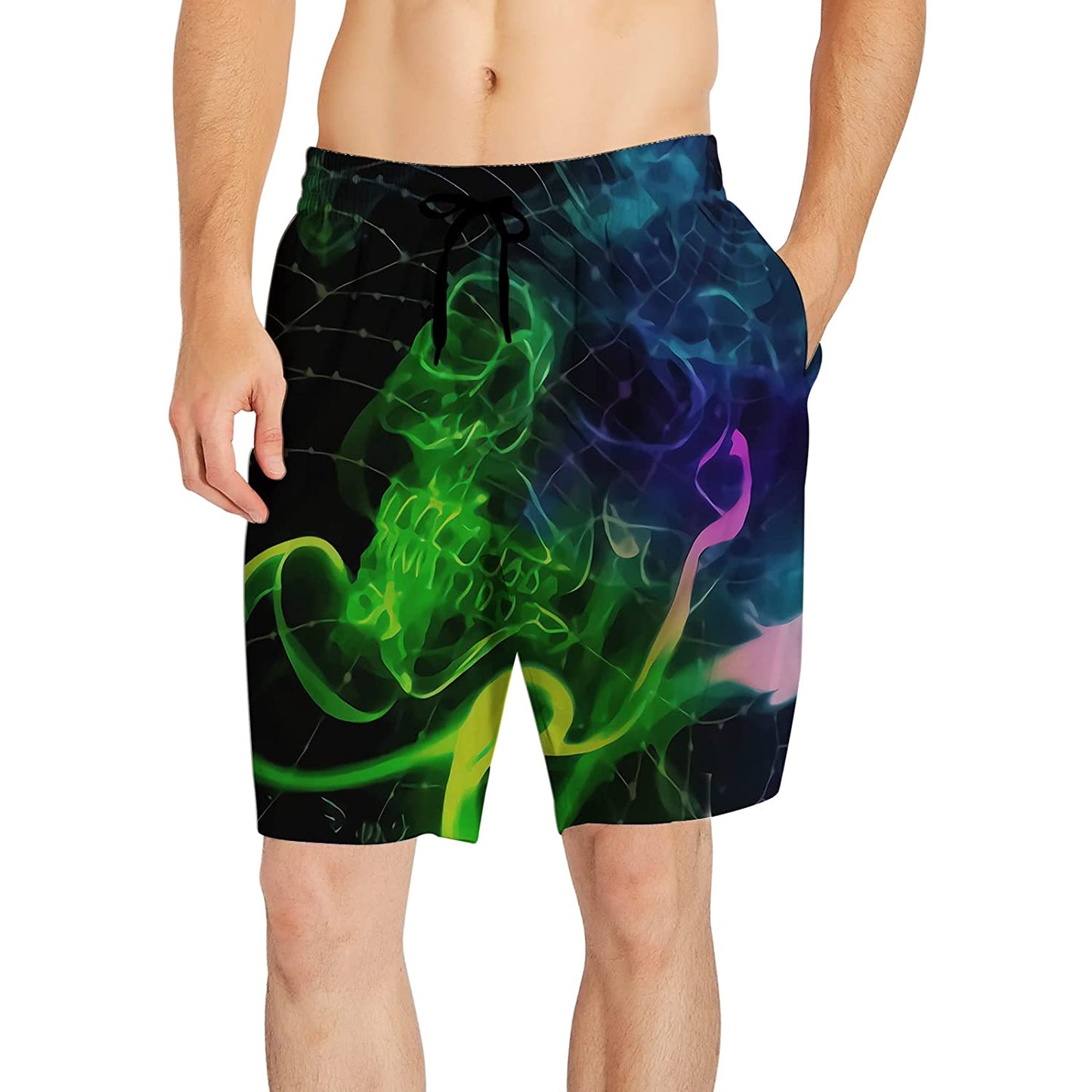 Colorful Smoke Skull Funny Swim Trunks