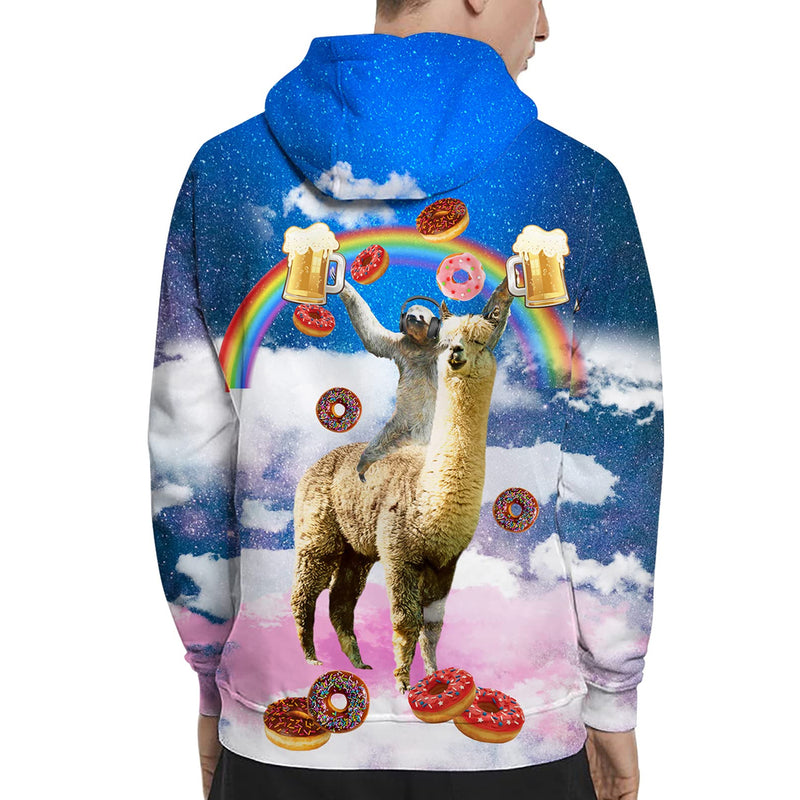 Beer Sloth Riding Llama Funny Hoodie