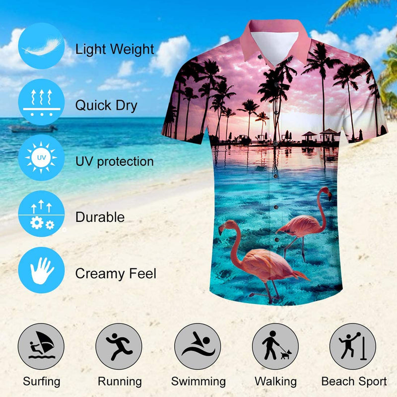 Sunset Palm Tree Flamingos Funny Hawaiian Shirt