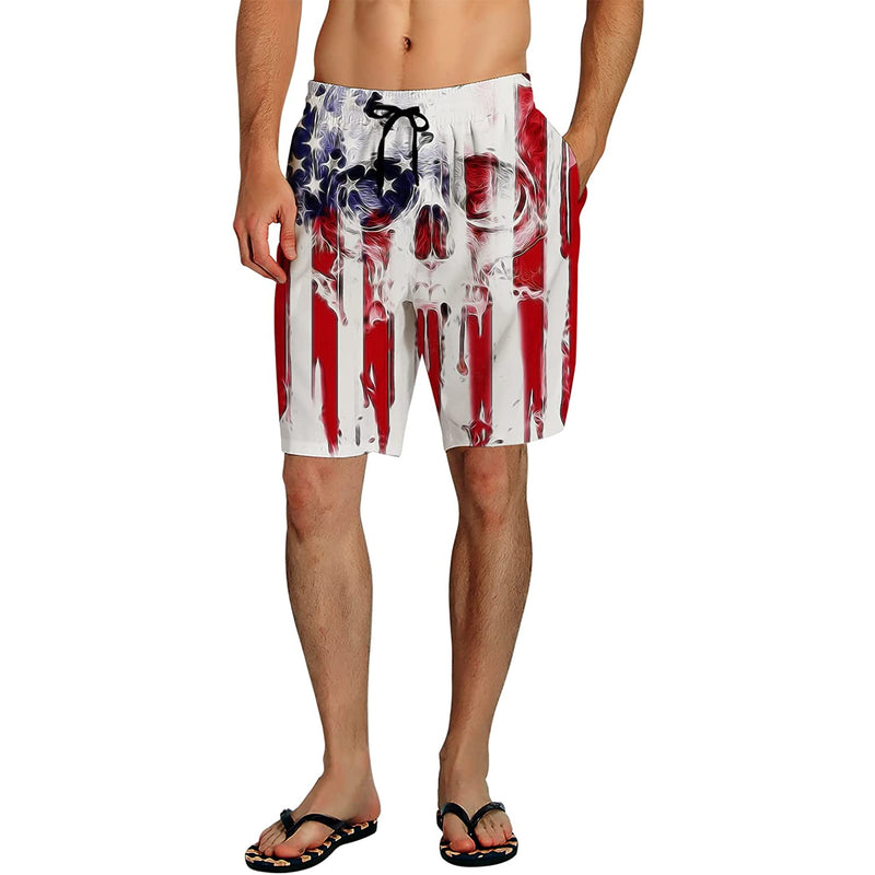 American Flag Skull Funny Swim Trunks