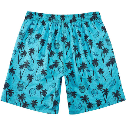 Lustige Badehose mit Kokosnussbaum-Motiv, Blau