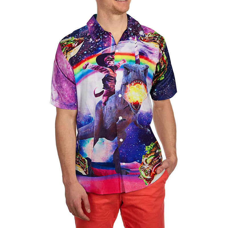 Captain Cat Riding Dinosaur Funny Hawaiian Shirt