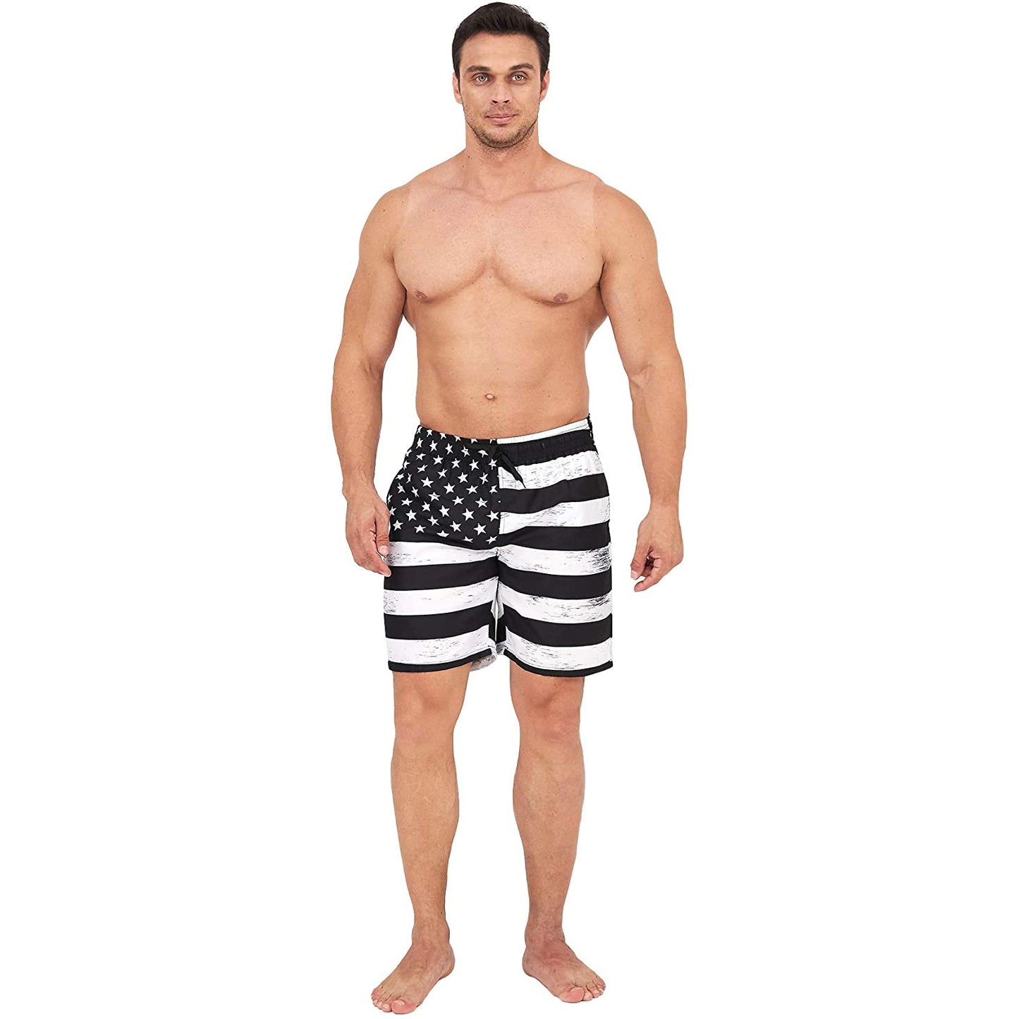 Schwarze lustige Badehose mit amerikanischer Flagge