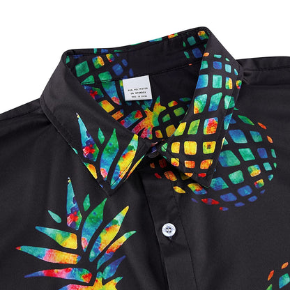 Bunte Ananas schwarz lustige Hawaiian Shirt