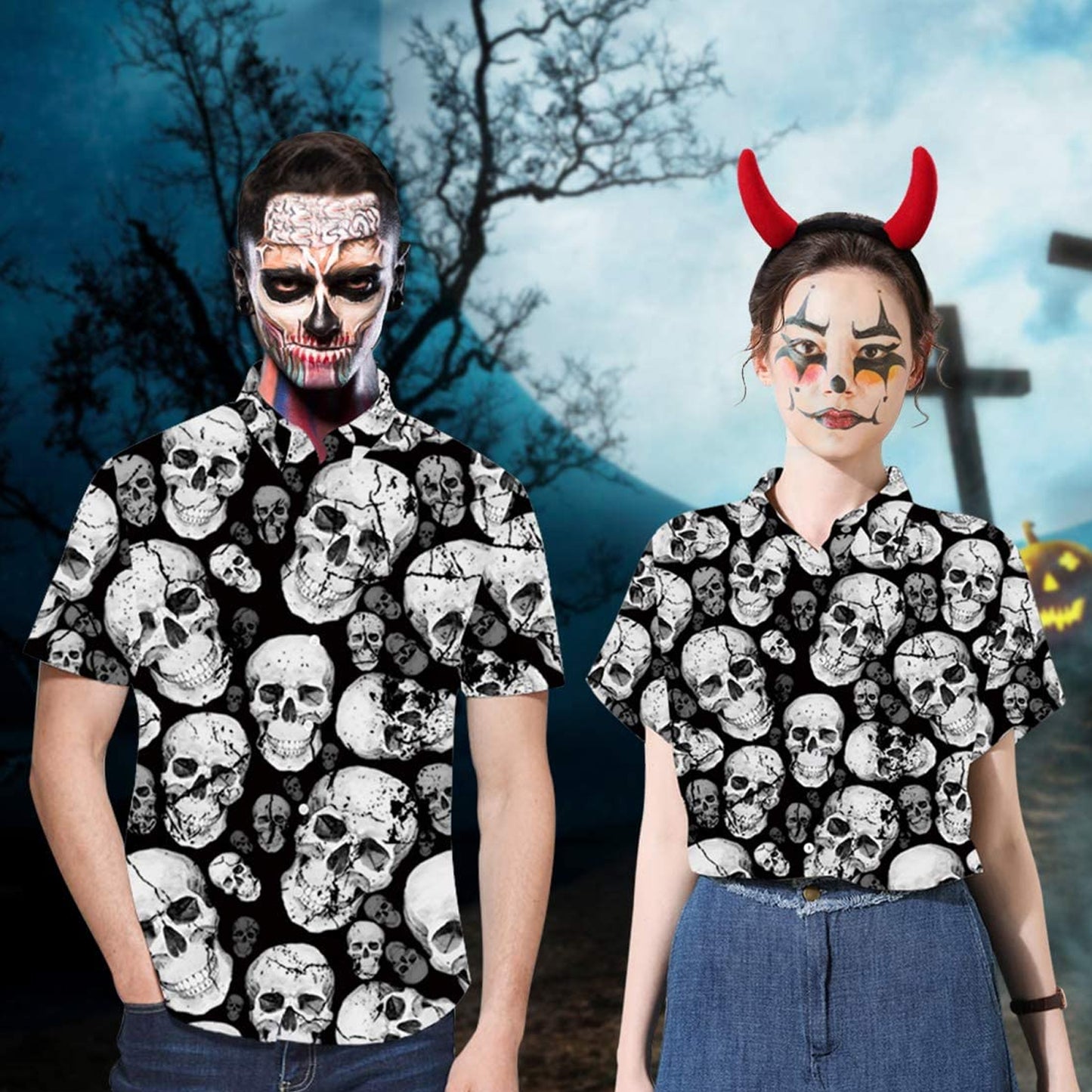 Lustiges Hawaiihemd mit Halloween-Totenkopf