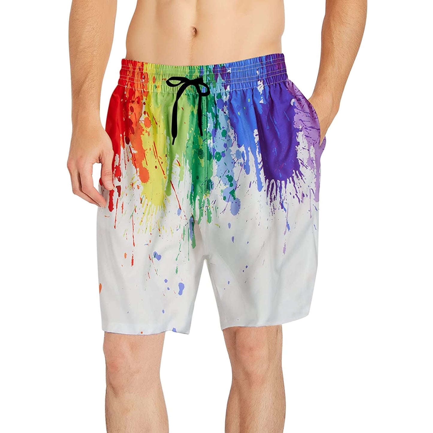 Paint Splatter White Funny Swim Trunks
