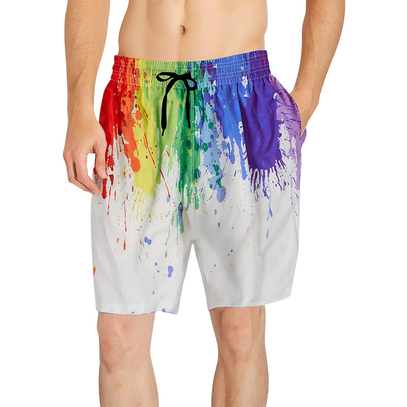 Paint Splatter White Funny Swim Trunks