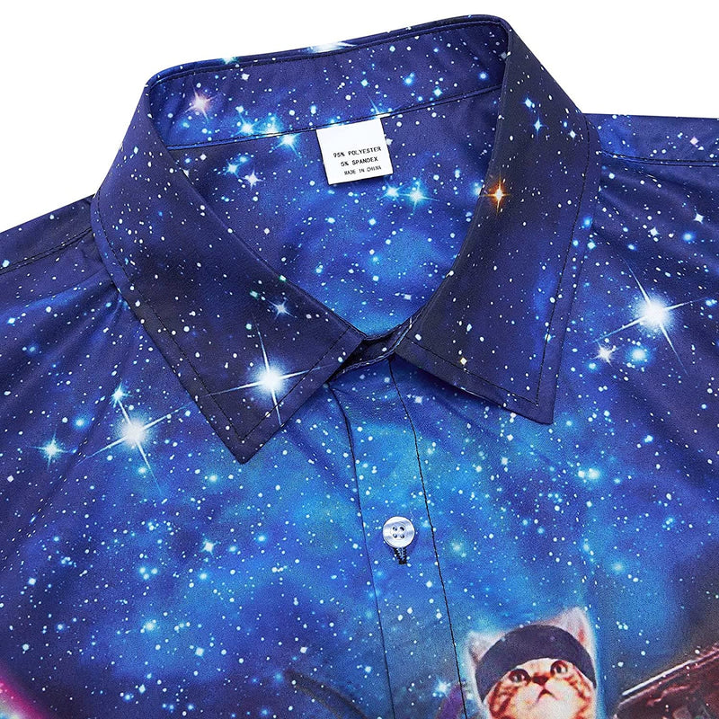 Galaxy Gun Cat Dinosaur Blue Funny Hawaiian Shirt