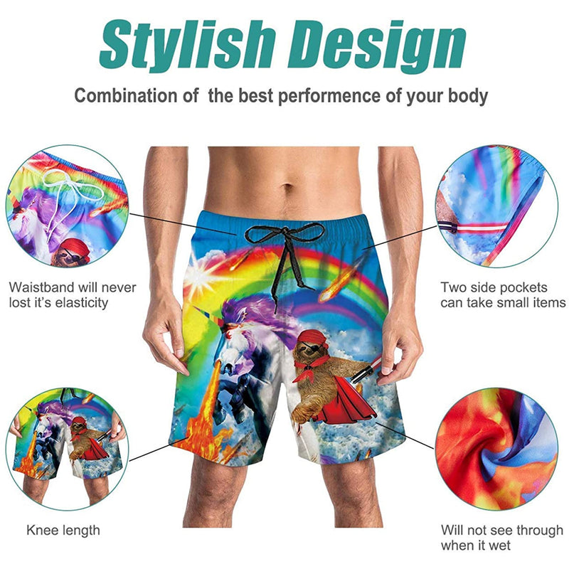 Sloth Riding Unicorn Funny Swim Trunks