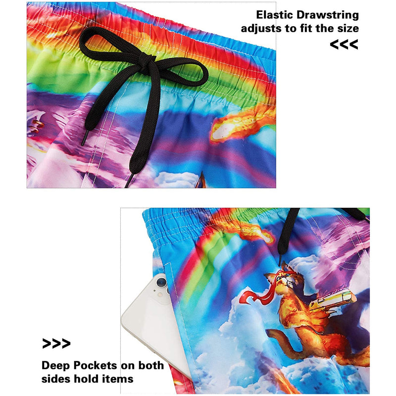 Cat Riding Unicorn Funny Swim Trunks