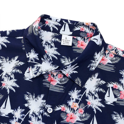 Marineblaues tropisches Hawaii-Baum-lustiges Hawaii-Hemd