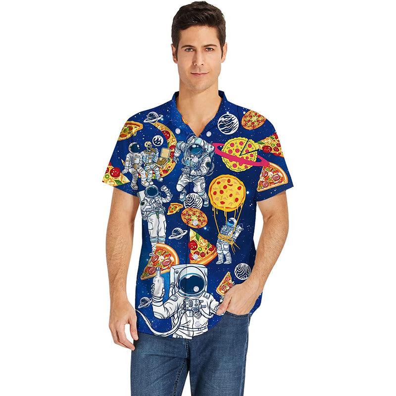 Astronaut Pizza Funny Button Up Shirt