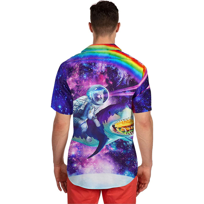 Astronaut Cat Riding Taco Shark Funny Hawaiian Shirt