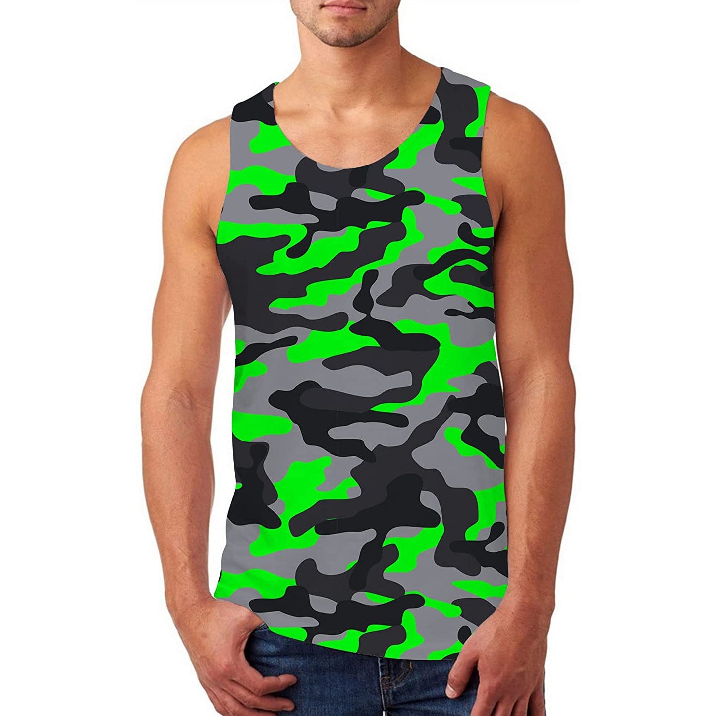 Lustiges Tank Top mit grünem Camouflage-Muster