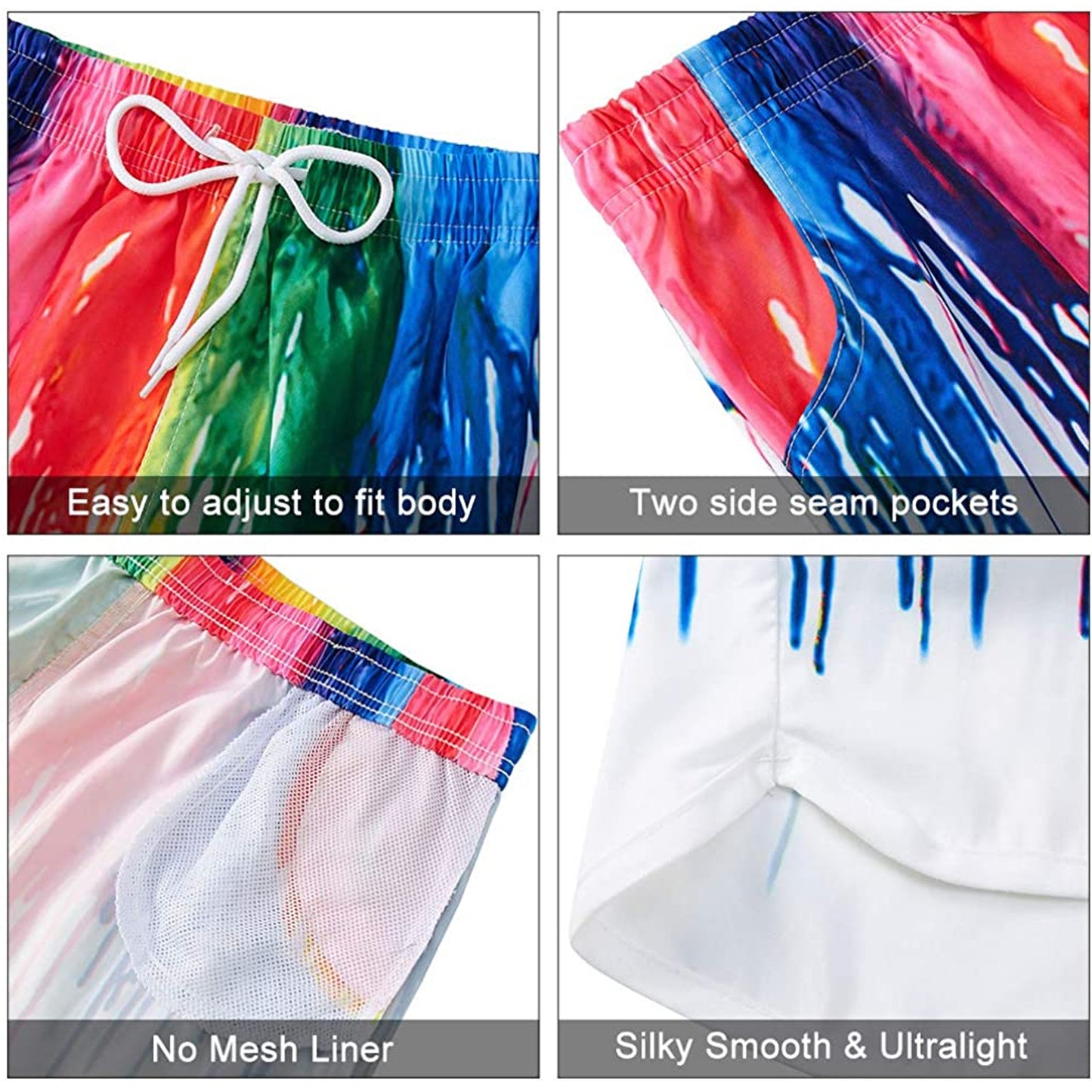 Lustige Boardshorts mit schmelzenden Farbspritzern für Damen