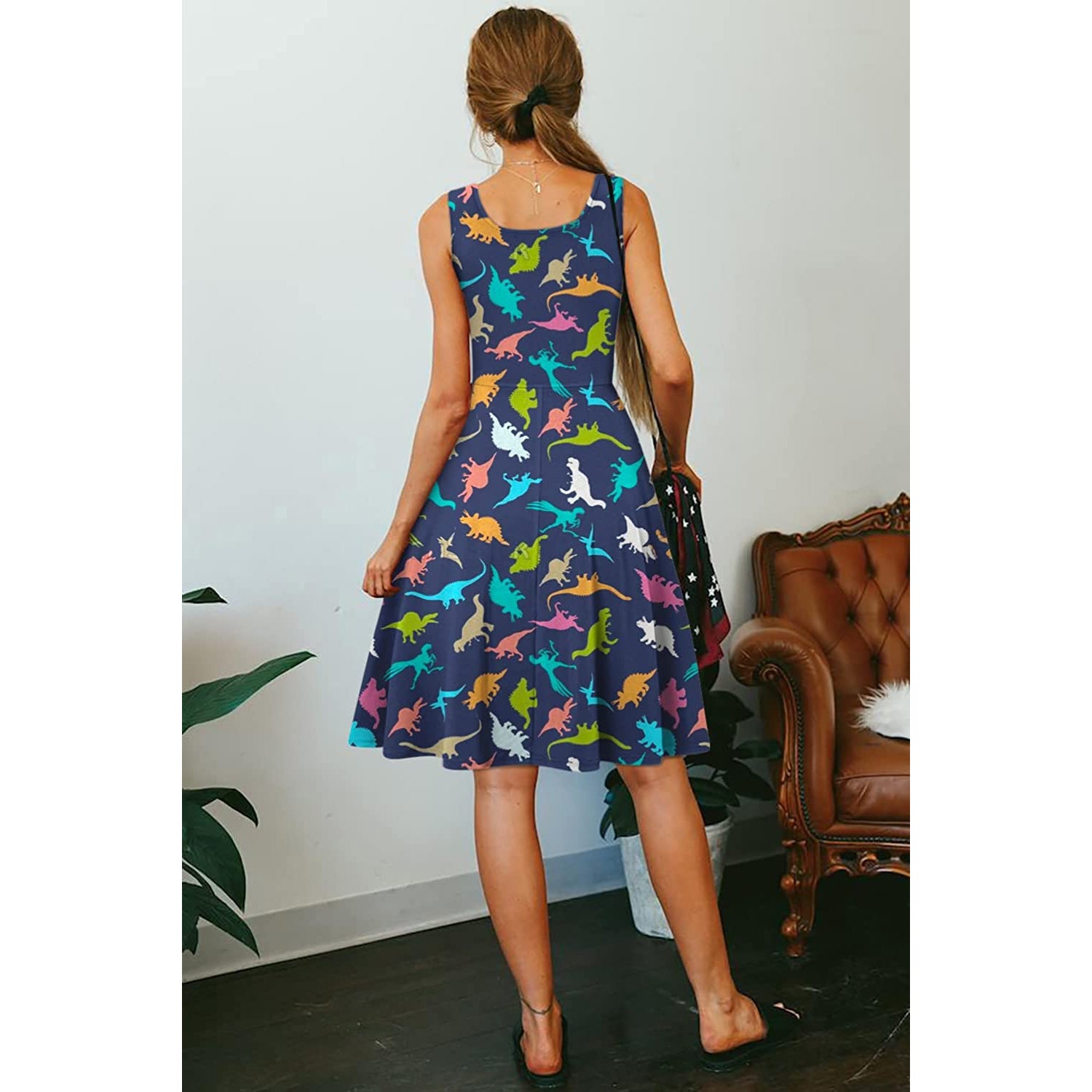 Navy Dinosaur Funny Dress for Women M Navy Dinosaur Funny Dress for Women M