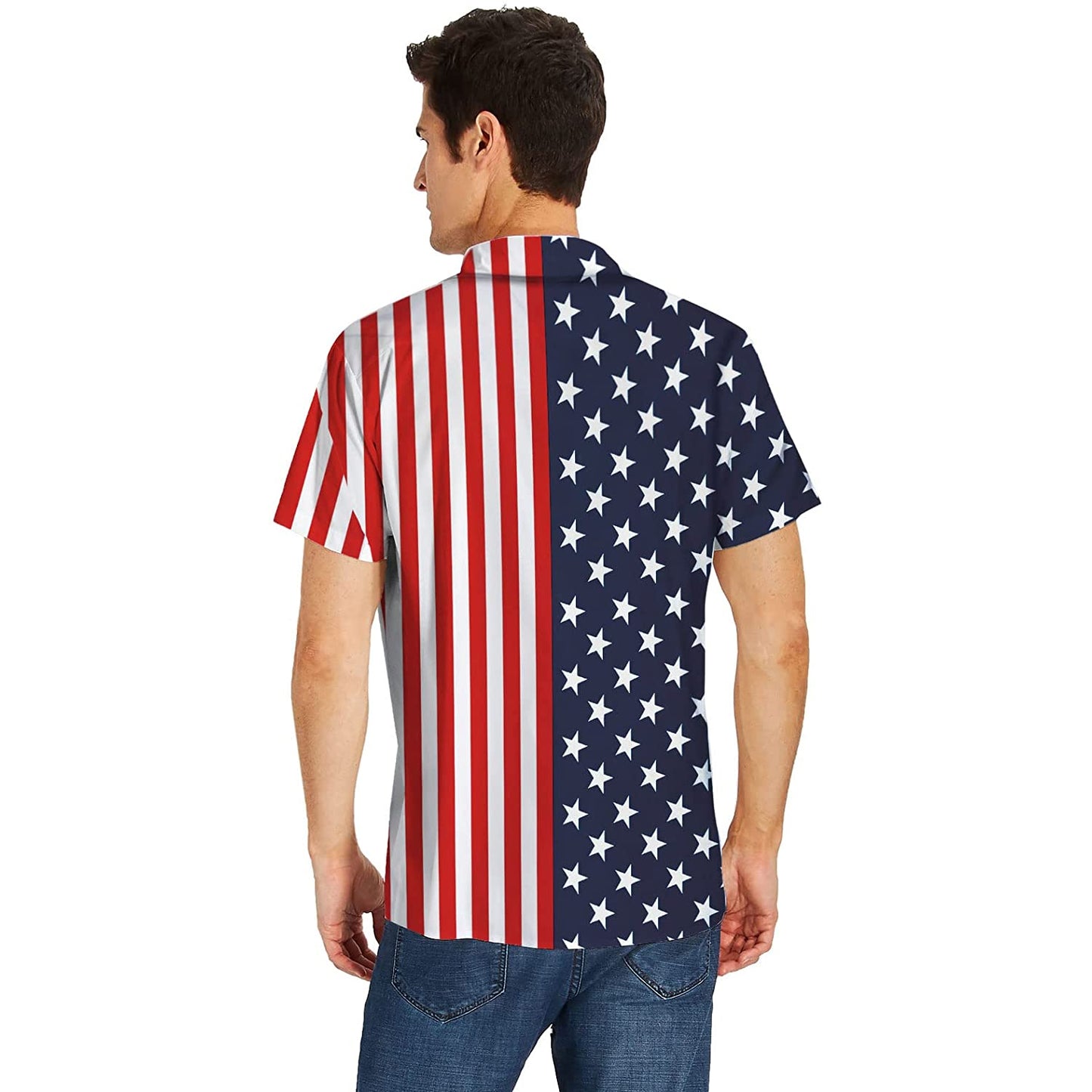 Navy American Flag Funny Button Up Shirt