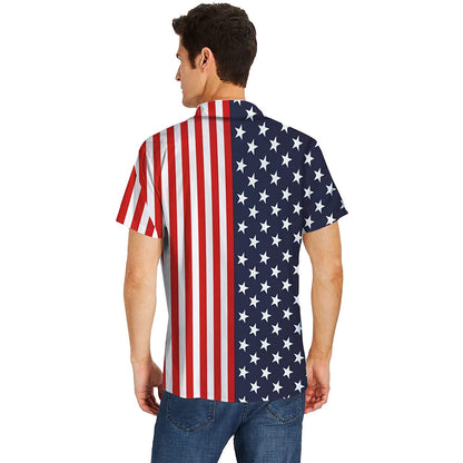 Navy American Flag Funny Button Up Shirt