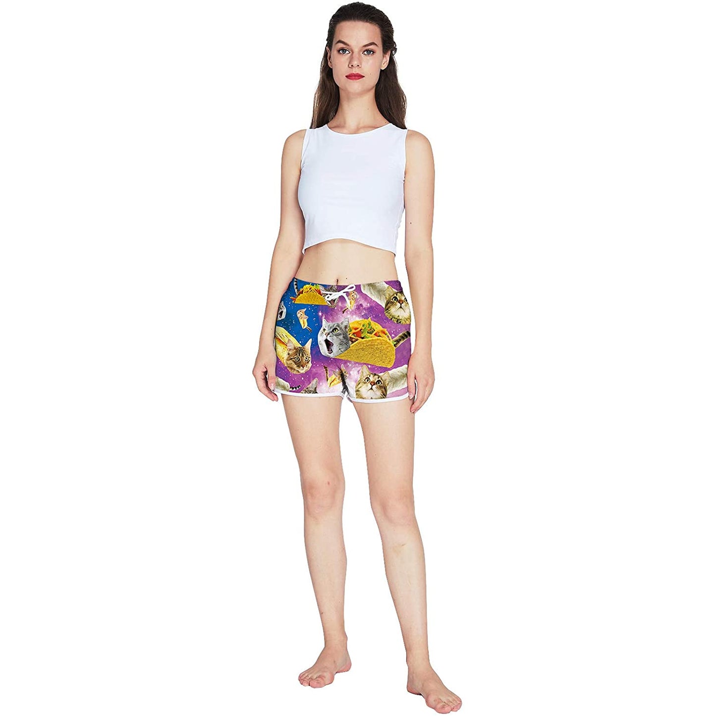 Lustige Boardshorts mit Taco-Katzen-Motiv für Damen