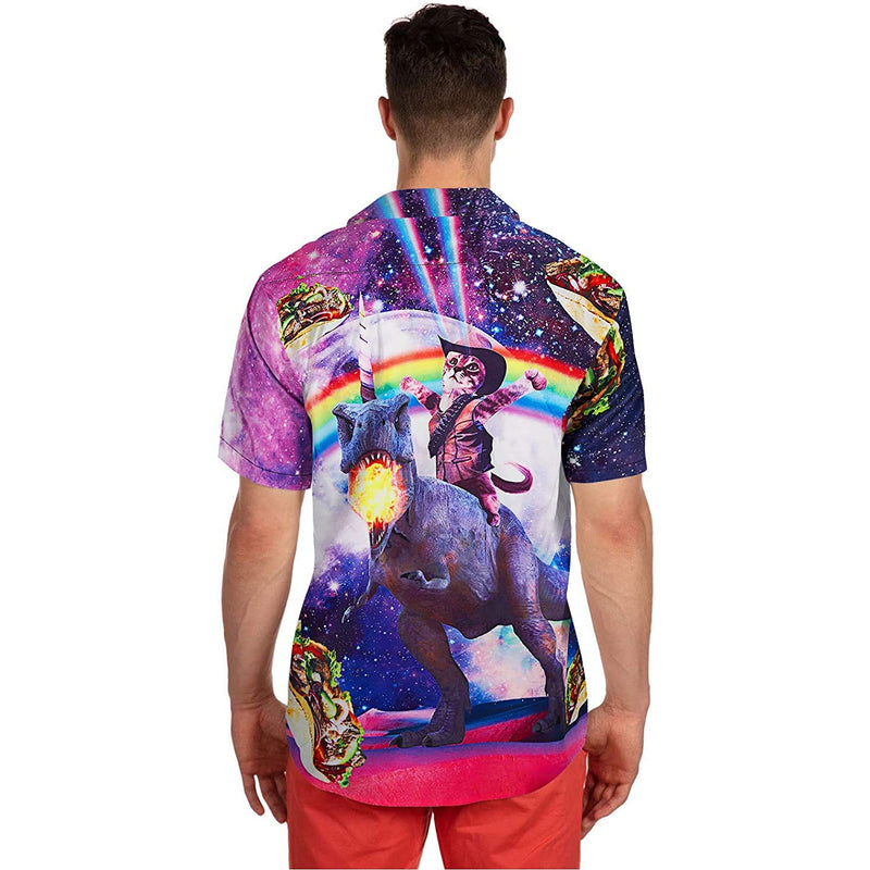 Captain Cat Riding Dinosaur Funny Hawaiian Shirt