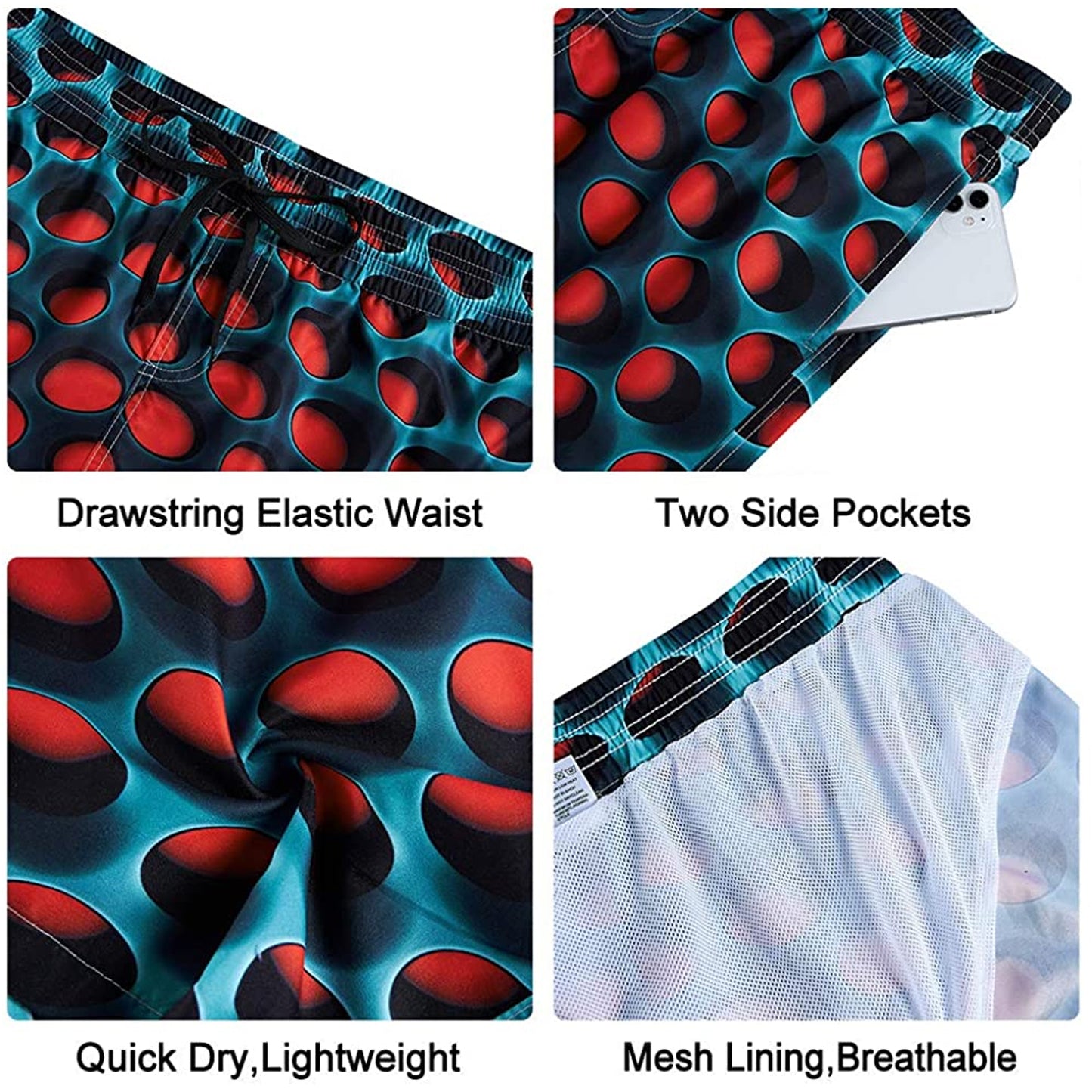 Red Honeycomb Funny Swim Trunks